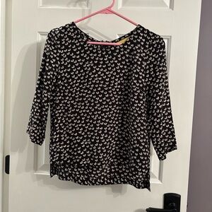 Maeve Anthropologie Small P Women’s Black White Linosa Heart Print Silk Blouse